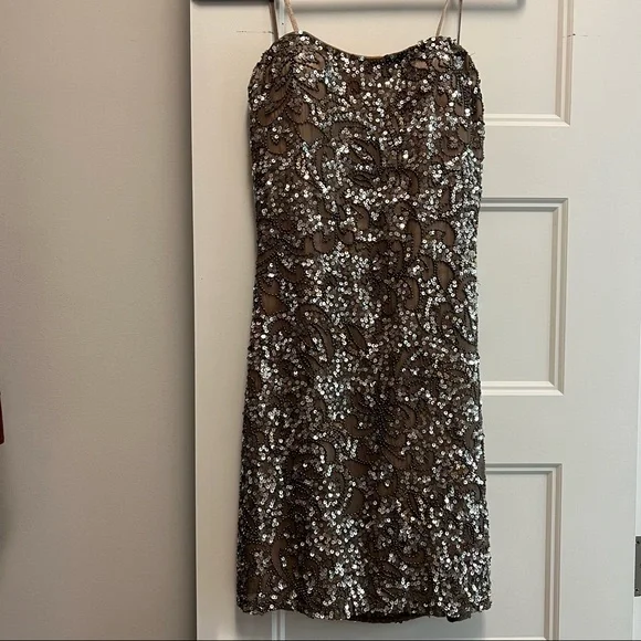 white christmas dresses Sequin High Slit Sheath Dress by Scala -60261 0 / Dolphin/Pearl main image 0